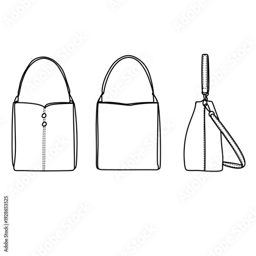 Elegant Handbag Design - Front, Back, and Side Views.