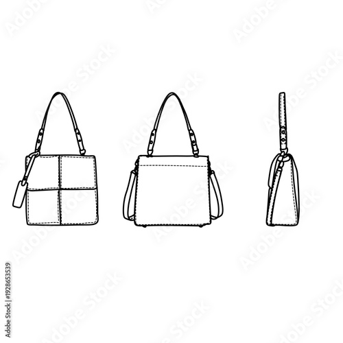 Elegant Tote Bag Design - Front, Back, and Side Views.