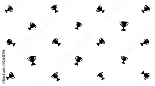 Simple pattern of scattered champion trophy cup icons on a white background