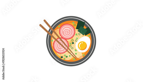 Vibrant ramen bowl with egg and chopsticks
