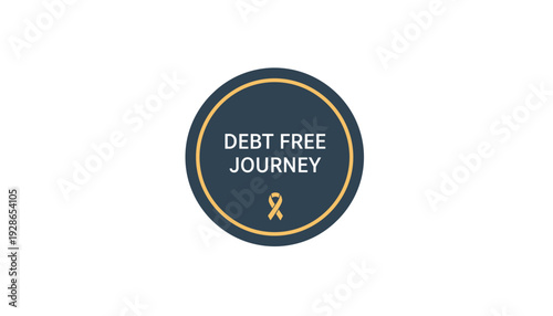 Debt free journey symbol with yellow ribbon on blue background