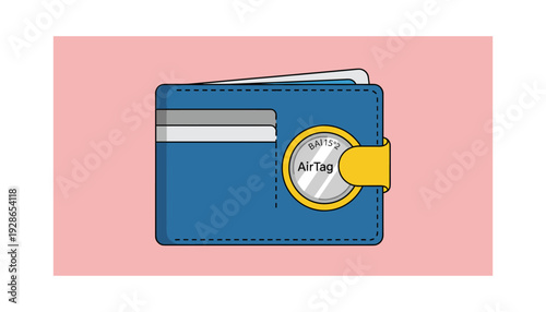Blue wallet with AirTag on pink background for secure tracking