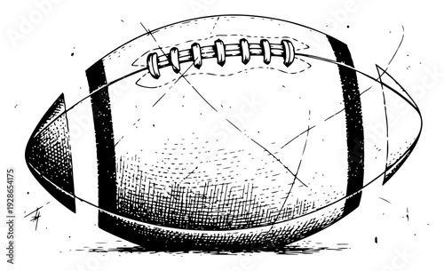 Detailed hand drawn sketch of an American football with scratches and motion lines