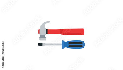 Colorful hammer and screwdriver for DIY projects and home repairs