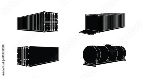 A set of industrial shipping containers on a white background