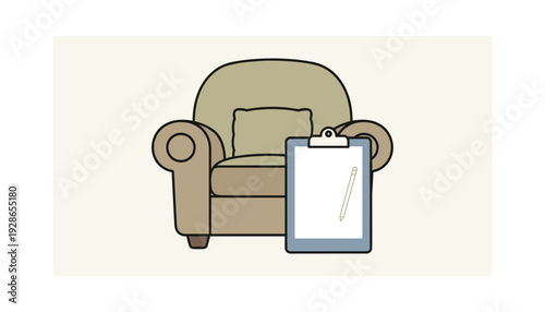 Comfortable armchair with clipboard and pencil for relaxed planning