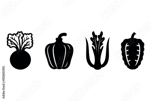 Icon set of capsicum and turnip design vector art illustration silhouette style on a white background