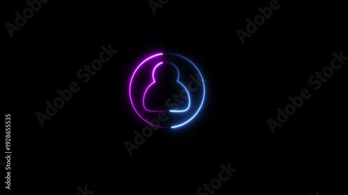 Glowing neon geometric shape line animation. Neon  line frame on black background.