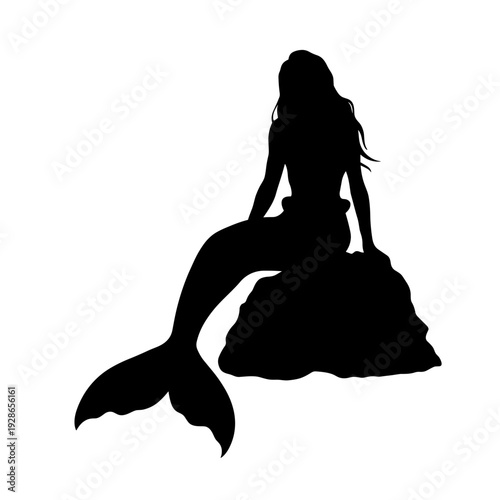 Mermaid Resting on Stone Silhouette for Decorative Fantasy Design