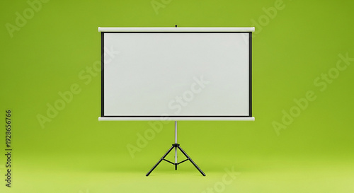 Blank projector screen on tripod against green background
