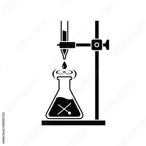 Chemical titration experiment with burette and flask.