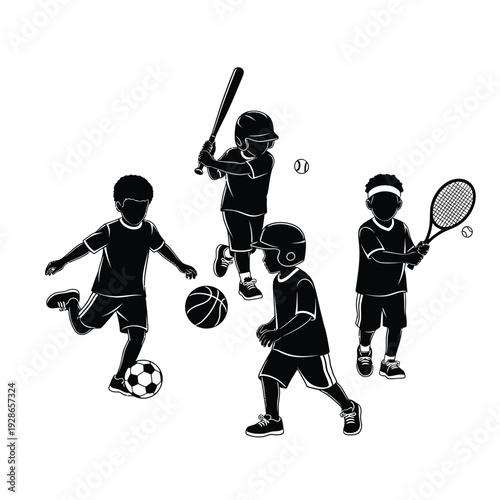 Children playing various sports activities.