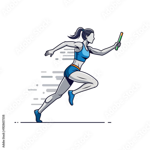 Female athlete running with a baton in a relay race.