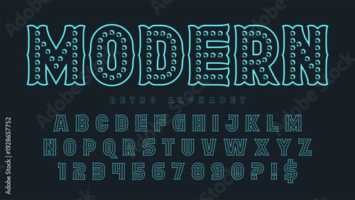 Retro circus show alphabet, fairy LED lamps letters and numbers.