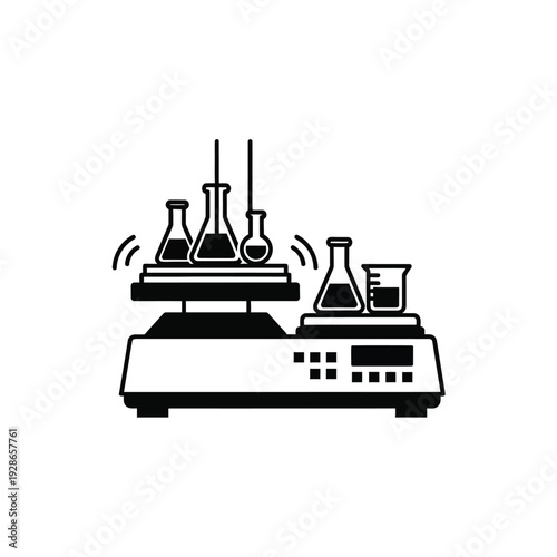 Laboratory Shaker and Beakers for Scientific Experiments.
