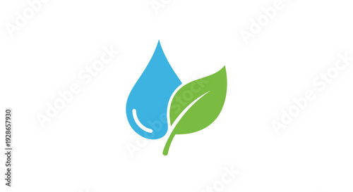 Water drop and green leaf symbolizing nature and environmental care.