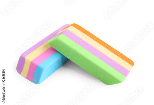 Colorful rubber erasers on ...