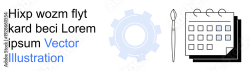 Productivity, organization, time management, creative workflows, scheduling, process efficiency. Gear, pen calendar illustration. Productivity and organization concept with planning emphasis