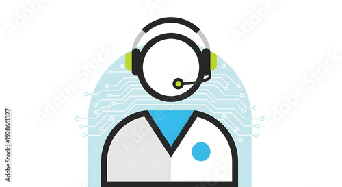 Customer support avatar with headset and circuit board background