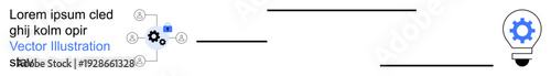 Business efficiency, innovation processes, workflow management, idea generation, IT strategy, goal setting. Process gears and a light bulb with connecting diagrams. Innovation and business efficiency
