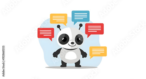 Cute cartoon panda with speech bubbles