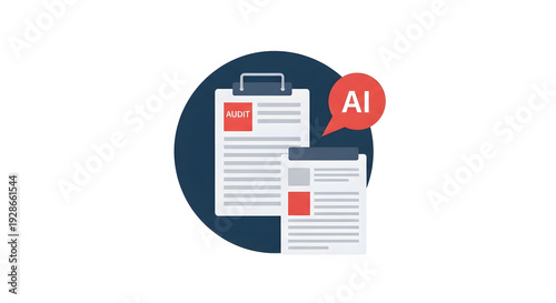 AI audit document with speech bubble