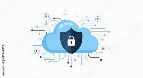 Cloud security with AI and shield icon