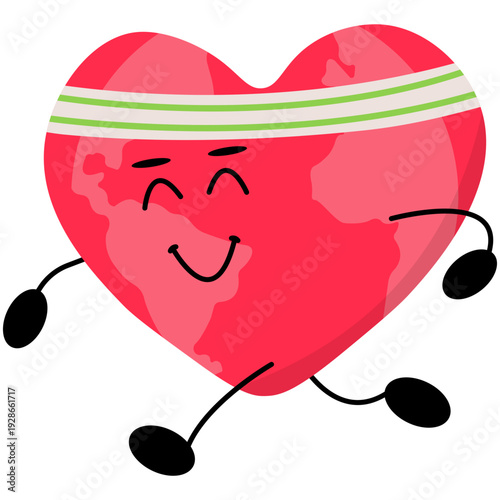 World Health Day Illustration. World health day cards set with heart and planet mascots. 70s retro cartoon chcracters and lettering. Linear hand drawn flat vector illustration. world health day. Steth