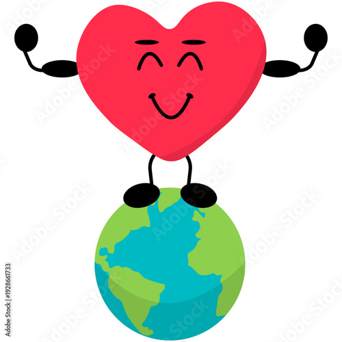 World Health Day Illustration. World health day cards set with heart and planet mascots. 70s retro cartoon chcracters and lettering. Linear hand drawn flat vector illustration. world health day. Steth