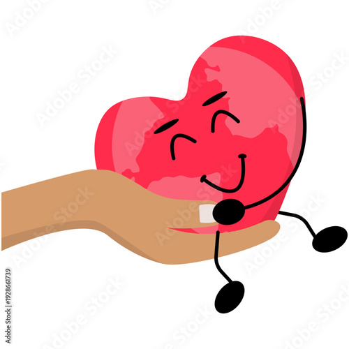 World Health Day Illustration. World health day cards set with heart and planet mascots. 70s retro cartoon chcracters and lettering. Linear hand drawn flat vector illustration. world health day. Steth