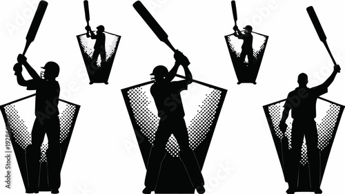 Dynamic baseball players swinging bats in various poses