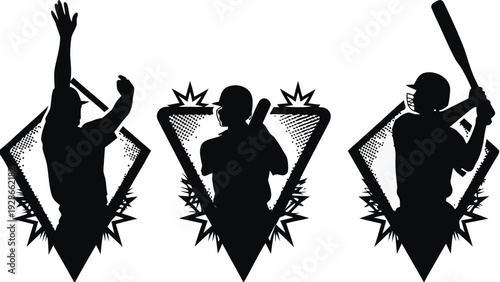 Baseball players in dynamic poses with bats and explosion effects