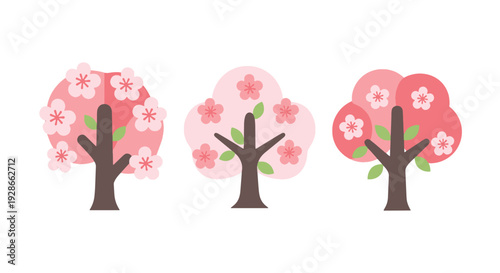 Cherry tree Line art soft tone color illustration