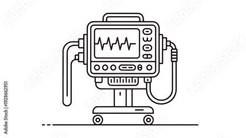 Medical Monitor Device Line Art Minimalist Design Black White Illustration Healthcare Equipment Hospital Use