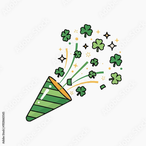 St. Patrick's Day party popper exploding with shamrocks and sparkles