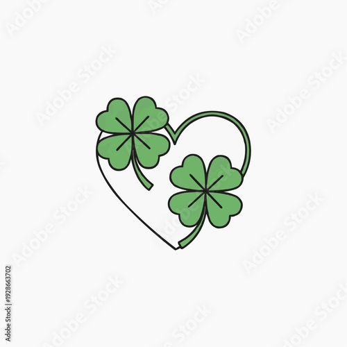 Heart shape with two green four-leaf clovers, St. Patrick's Day symbol