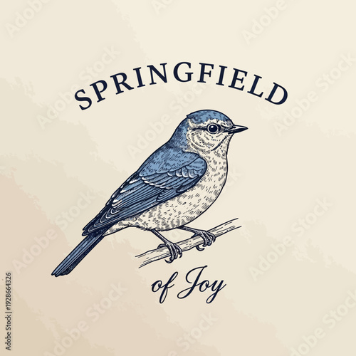 Detailed illustration of a bluebird perched on a branch, showcasing its intricate feather patterns and gentle demeanor.