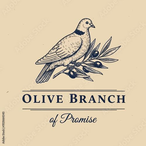 Elegant Dove Perched on Olive Branch with Berries Logo Design.
