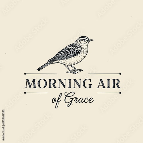 Cuadro en lienzo Vintage Engraved Bird Logo with Morning Air of Grace Text.