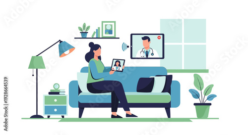 Woman Sitting on Sofa Using Laptop.
