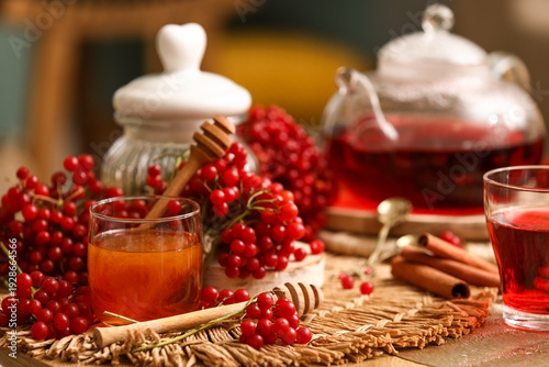Cup of tasty viburnum tea a...