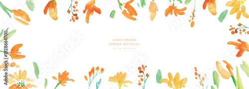 水彩画。水彩タッチの黄色い花イラストセット。黄色いチューリップのベクター植物背景。