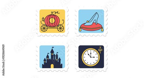 Cinderella Stamps simple minimal color illustration