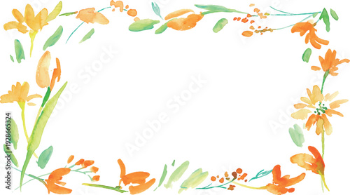 水彩画。水彩タッチの黄色い花イラストセット。黄色いチューリップのベクター植物背景。