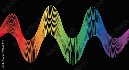 Onda sonora digital vibrante con un espectro de colores vivos que representa frecuencia y ritmo en un fondo oscuro.