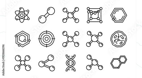 Molecular and Atomic Structure Icon Set for Chemistry, Science Education, and Scientific Research Illustrations