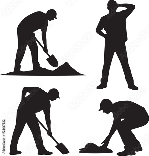 Flat design construction worker shoveling dirt and fatigue stages vector illustration Vector