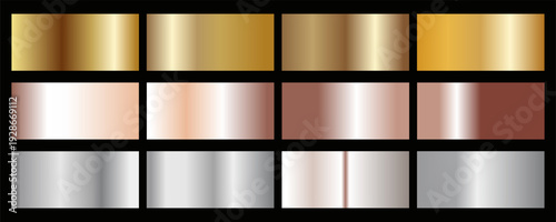 Collection of gold silver bronze and rose gold gradient texture background vector