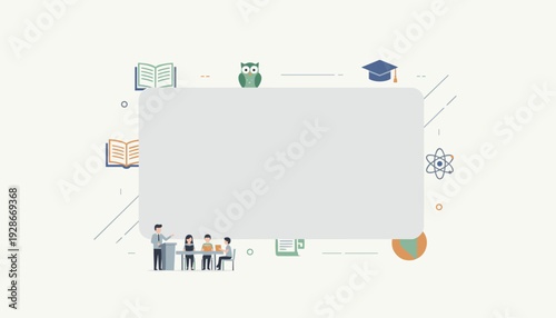 A visually engaging graphic design template for educational presentations, featuring icons related to learning and a central blank space for content.