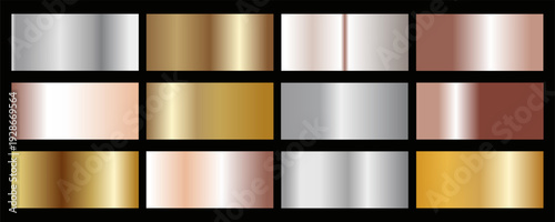 Collection of gold silver bronze and rose gold gradient texture background vector eps 10
